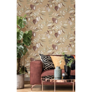 Papel pintado ramas y hojas colgantes ocre - SARAVI 04 | MURAKE - 836720