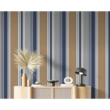 Papel pintado rayas y pata de gallo azul - RILONA 03 | MURAKE - 836728