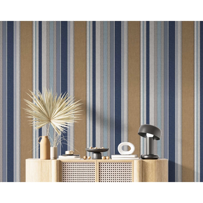 Papel pintado rayas y pata de gallo azul - RILONA 03 | MURAKE - 836728