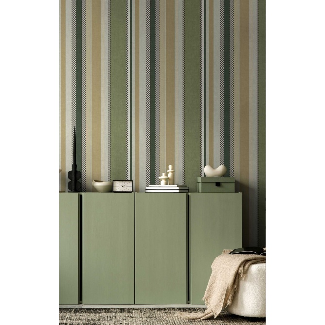 Papel pintado rayas y pata de gallo verde - RILONA 02 | MURAKE - 836727