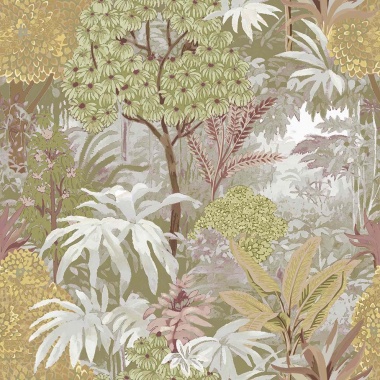 Papel pintado bosque tropical verde salvia dorado - SAVIREA 01 | MURAKE - 836757