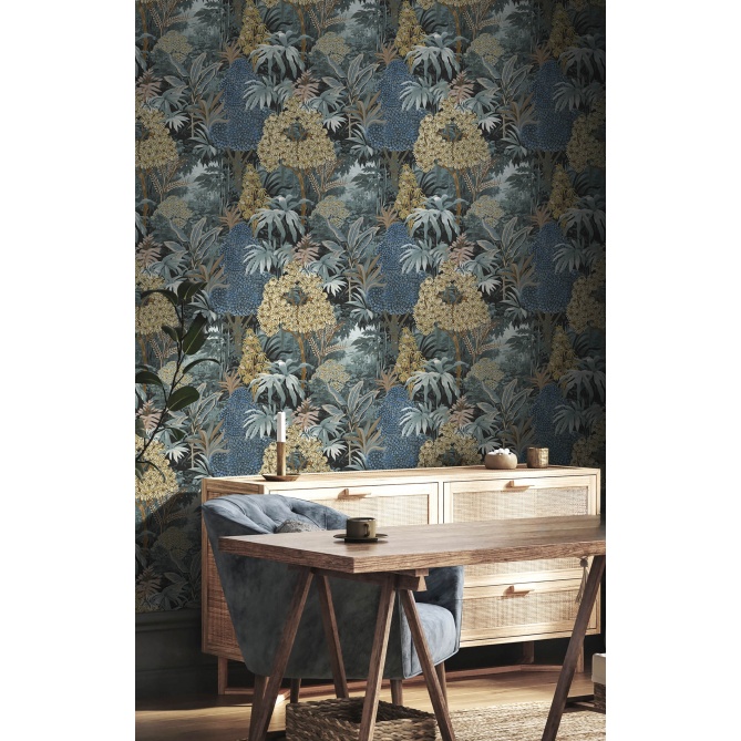 Papel pintado bosque tropical azul - SAVIREA 02 | MURAKE - 836758
