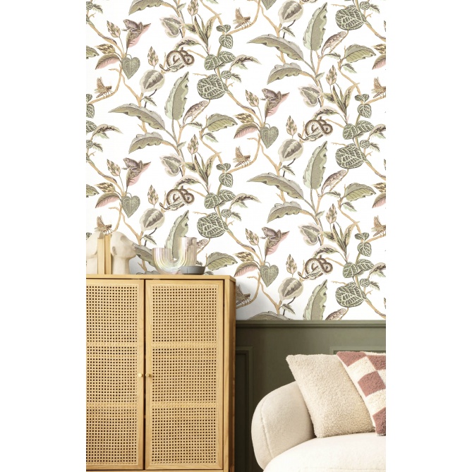 Papel pintado ramas y hojas blanco - SELVARI 02 | MURAKE - 836761