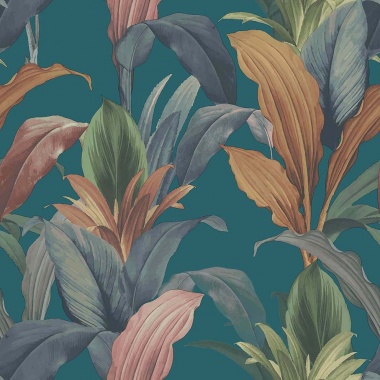 Papel pintado hojas alargadas azul pato - LIRVANA 03 | MURAKE - 836766