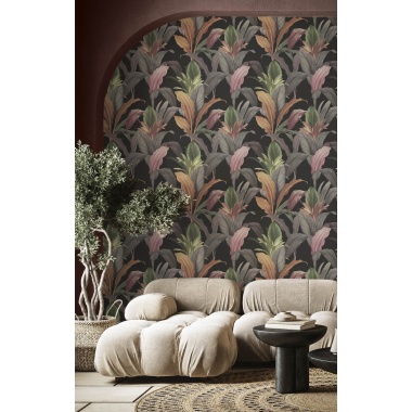 Papel pintado hojas alargadas negro - LIRVANA 06 | MURAKE - 836769