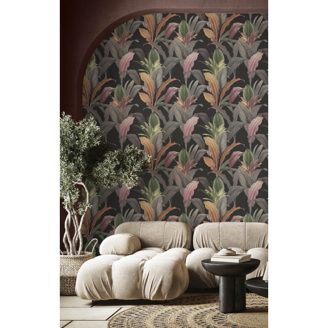 Papel pintado hojas alargadas negro - LIRVANA 06 | MURAKE - 836769