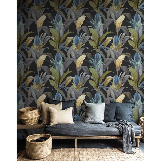Papel pintado hojas alargadas gris - LIRVANA 07 | MURAKE - 836770