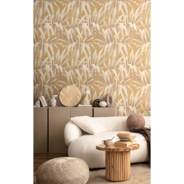 Papel pintado hojas de palmera ocre - PALVENA 02 | MURAKE - 836772