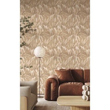 Papel pintado hojas de palmera beige rosado - PALVENA 03 | MURAKE - 836773