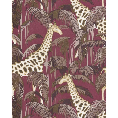 Papel pintado jirafas y palmeras burdeos - ZALUNIA 02 | MURAKE - 836776