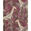 Papel pintado jirafas y palmeras burdeos - ZALUNIA 02 | MURAKE - 836776