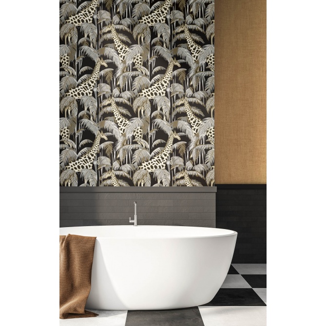 Papel pintado jirafas y palmeras negro - ZALUNIA 03 | MURAKE - 836777