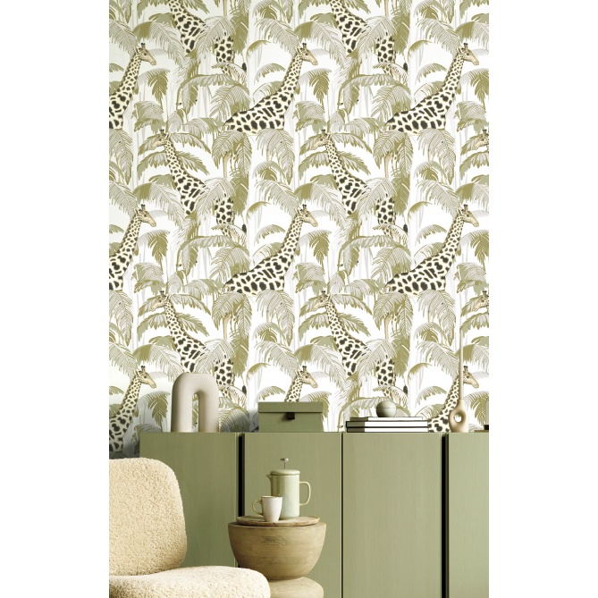 Papel pintado jirafas y palmeras verde - ZALUNIA 01 | MURAKE - 836775