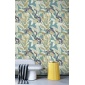 Papel pintado lémures entre hojas azul pavo real - LEMBARA 03 | MURAKE - 836780