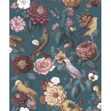 Papel pintado flores y aves azul - AVILORA 01 | MURAKE - 836785
