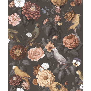 Papel pintado flores y aves negro - AVILORA 03 | MURAKE - 836787