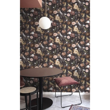 Papel pintado flores y aves negro - AVILORA 03 | MURAKE - 836787