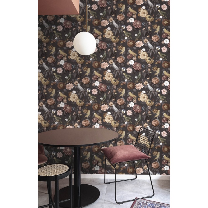 Papel pintado flores y aves negro - AVILORA 03 | MURAKE - 836787