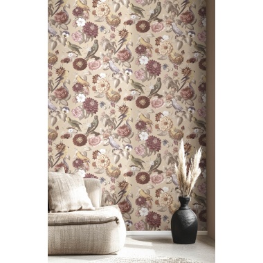 Papel pintado flores y aves rosa - AVILORA 02 | MURAKE - 836786