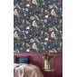 Papel pintado flores y aves azul - AVILORA 01 | MURAKE - 836785