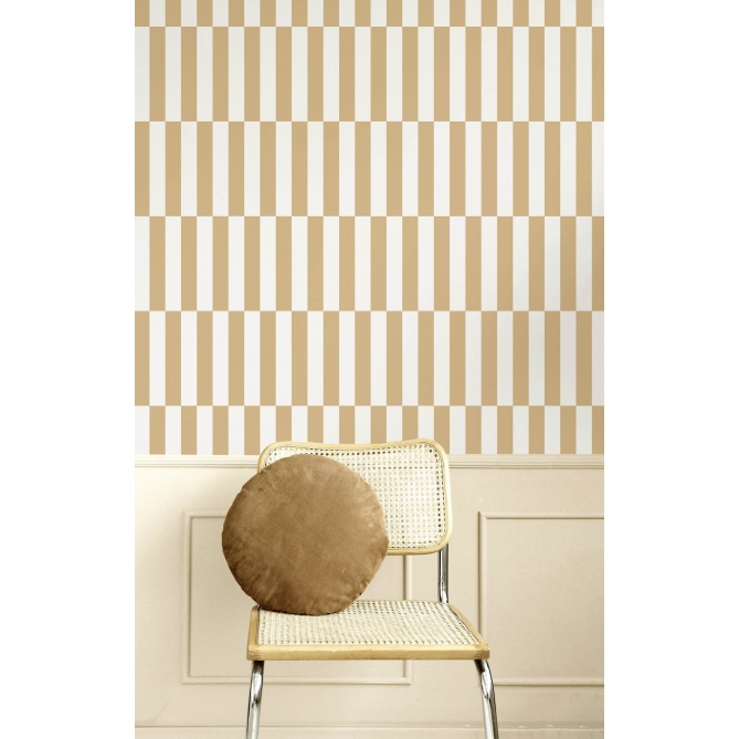 Papel pintado rectángulos beige caramelo y blanco - RITELIA 03 | MURAKE - 836790