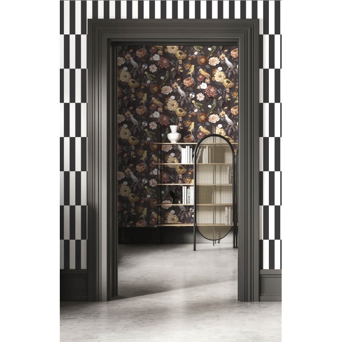 Papel pintado flores y loros negro - AVILORA 03 | MURAKE - 836787