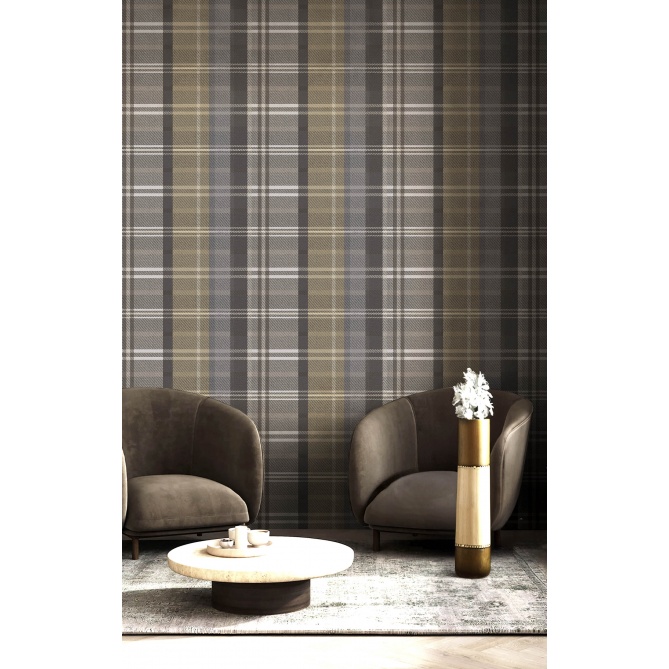 Papel pintado cuadros escoceses gris - CALDREN 05 | MURAKE - 836802