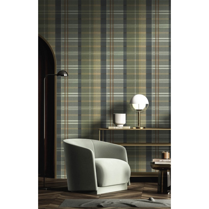 Papel pintado cuadros escoceses verde - CALDREN 01 | MURAKE - 836798