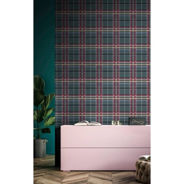 Papel pintado tartán de cuadros azul pato - TARENA 04 | MURAKE - 836806