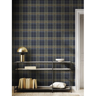 Papel pintado tartán de cuadros azul marino - TARENA 06 | MURAKE - 836808