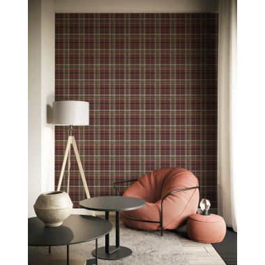 Papel pintado tartán de cuadros burdeos - TARENA 05 | MURAKE - 836807
