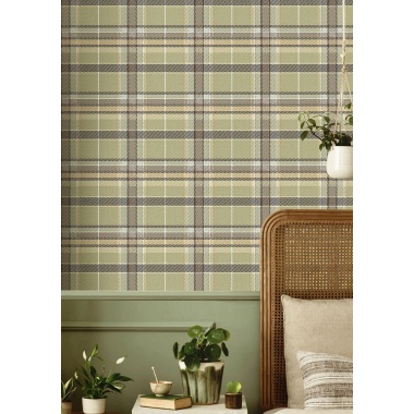 Papel pintado tartán de cuadros verde - TARENA 02 | MURAKE - 836804