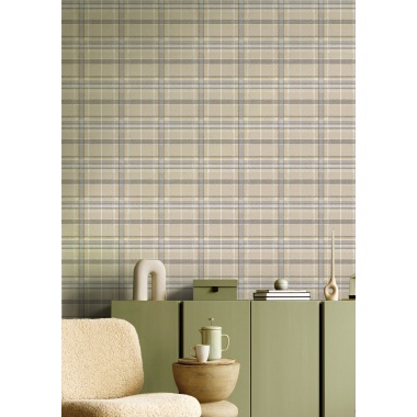 Papel pintado tartán de cuadros beige - TARENA 01 | MURAKE - 836803