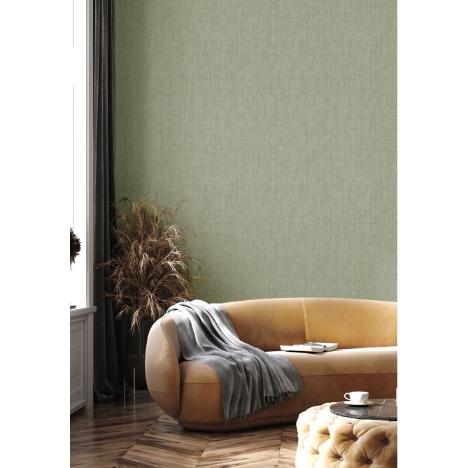 Papel pintado liso efecto lino verde - LINAREL 11 | MURAKE - 836819
