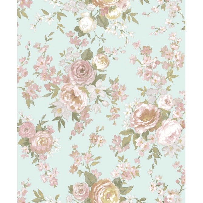 Papel pintado rosas de jardín azul - ROVENA 02 | MURAKE - 836829