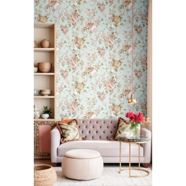 Papel pintado rosas de jardín azul - ROVENA 02 | MURAKE - 836829
