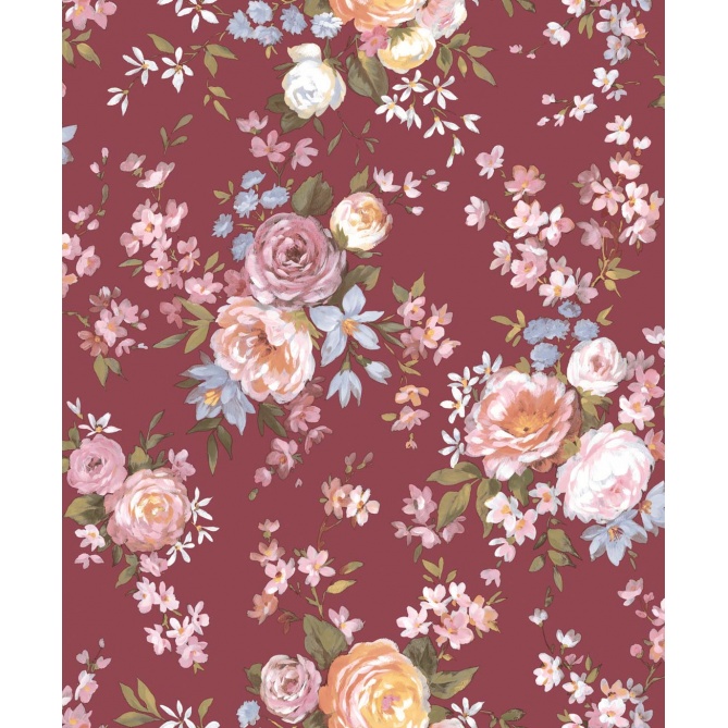 Papel pintado rosas de jardín burdeos - ROVENA 03 | MURAKE - 836830