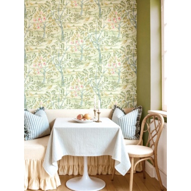 Papel pintado paisaje con aves verde - ALVEDA 03 | MURAKE - 836834