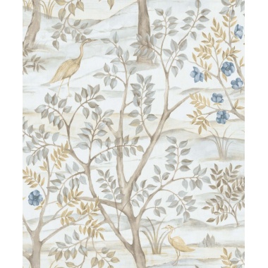 Papel pintado paisaje con aves azul - ALVEDA 02 | MURAKE - 836833