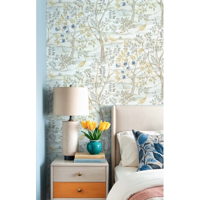 Papel pintado paisaje con aves azul - ALVEDA 02 | MURAKE - 836833