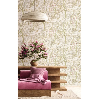 Papel pintado garzas beige y verde - ALVEDA 01 | MURAKE - 836832