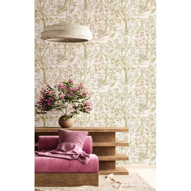 Papel pintado garzas beige y verde - ALVEDA 01 | MURAKE - 836832