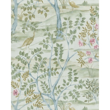 Papel pintado paisaje con aves verde - ALVEDA 03 | MURAKE - 836834