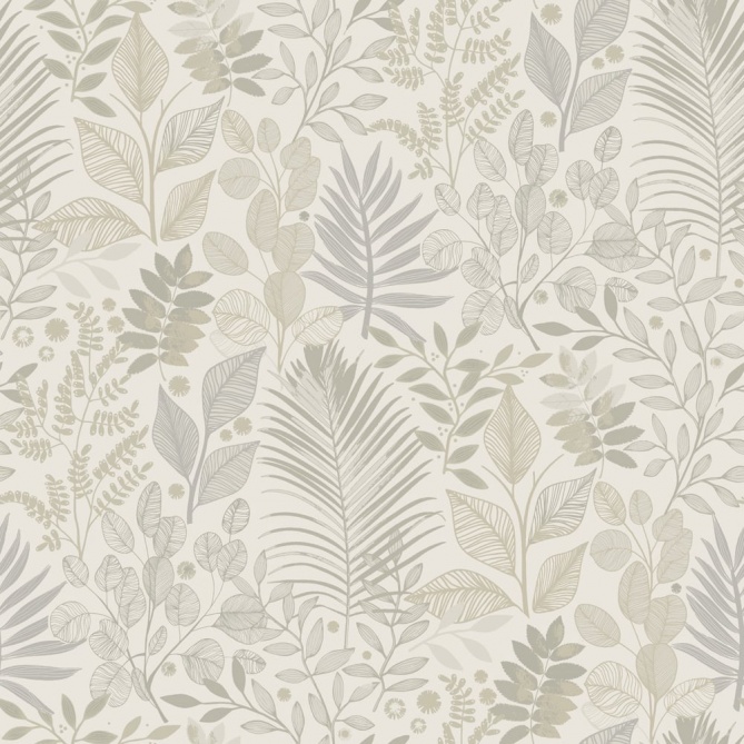 Papel pintado hojas y helechos beige - ELUNIA 01 | MURAKE - 203211
