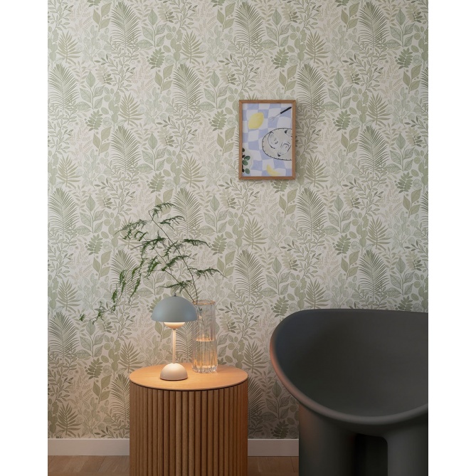 Papel pintado hojas y helechos verde y blanco - ELUNIA 02 | MURAKE - 203212