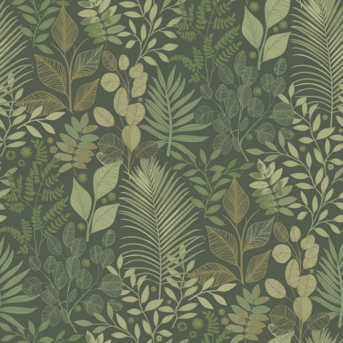 Papel pintado hojas y helechos verde oscuro - ELUNIA 03 | MURAKE - 203213