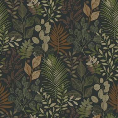 Papel pintado hojas y helechos negro y verde - ELUNIA 04 | MURAKE - 203214