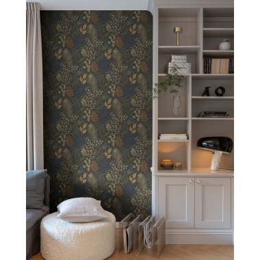Papel pintado hojas y helechos antracita - ELUNIA 05 | MURAKE - 203215
