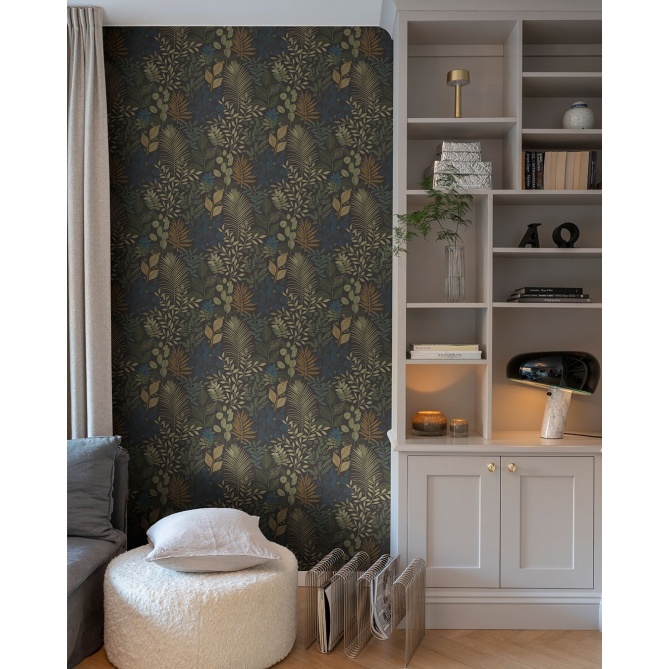 Papel pintado hojas y helechos antracita - ELUNIA 05 | MURAKE - 203215