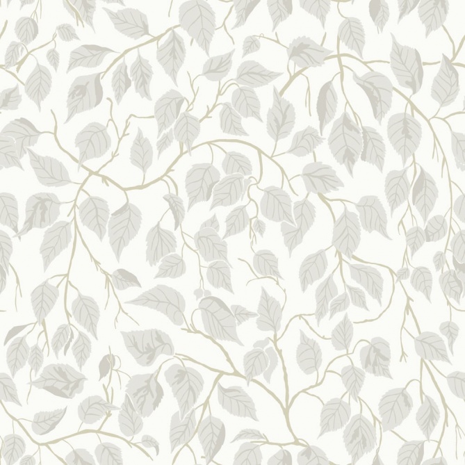 Papel pintado hojas de abedul gris y blanco - BIRVENA 01 | MURAKE - 203216